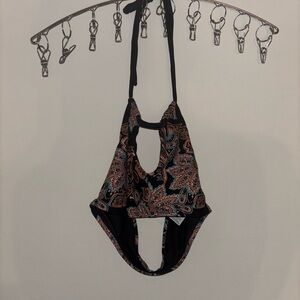 Time and Tru Black Paisley Bikini Top